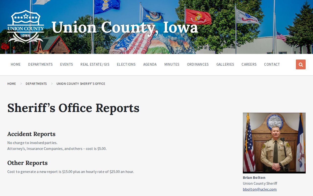 Union County Sheriff report request and booking record fee page