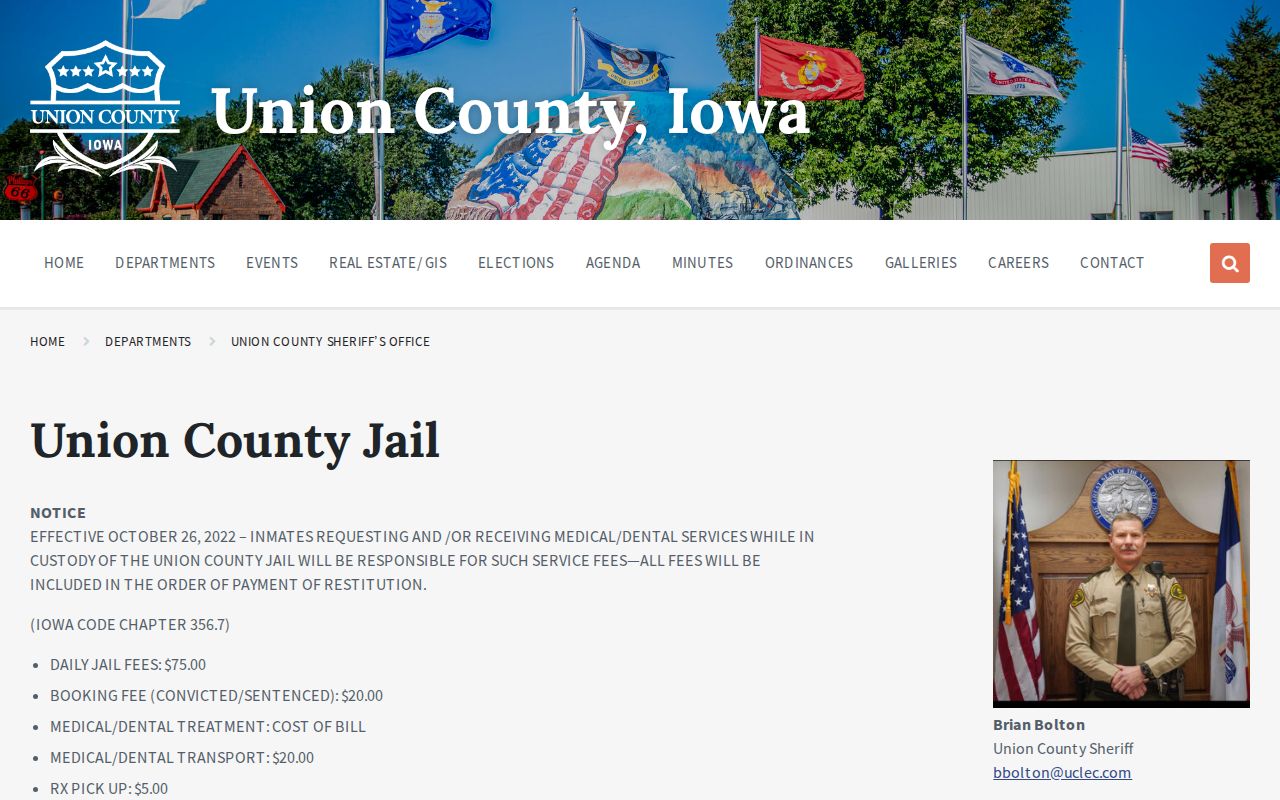 Official Union County Jail page without a public booking roster
