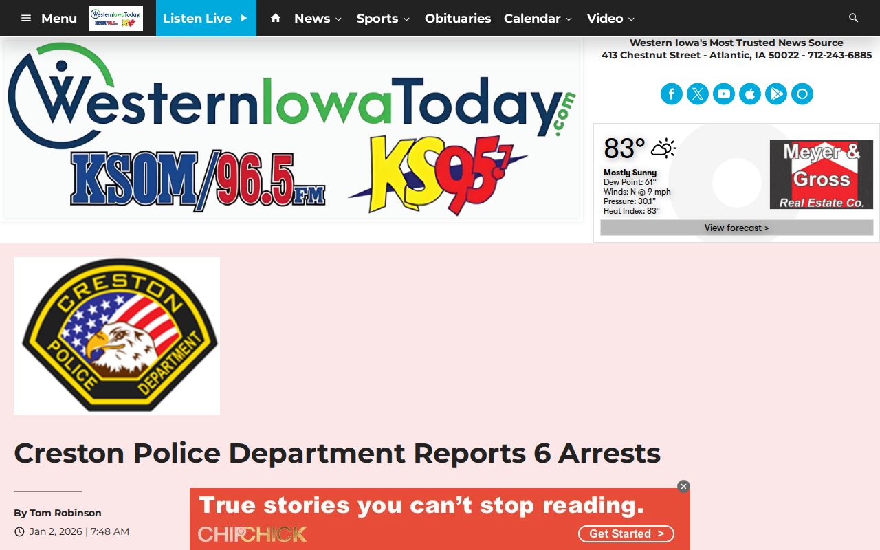 Western Iowa Today Creston police report example