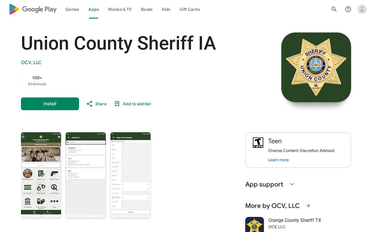 Union County Sheriff IA app listing
